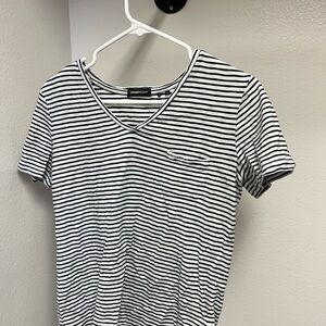 Striped Black and White V-Neck Top